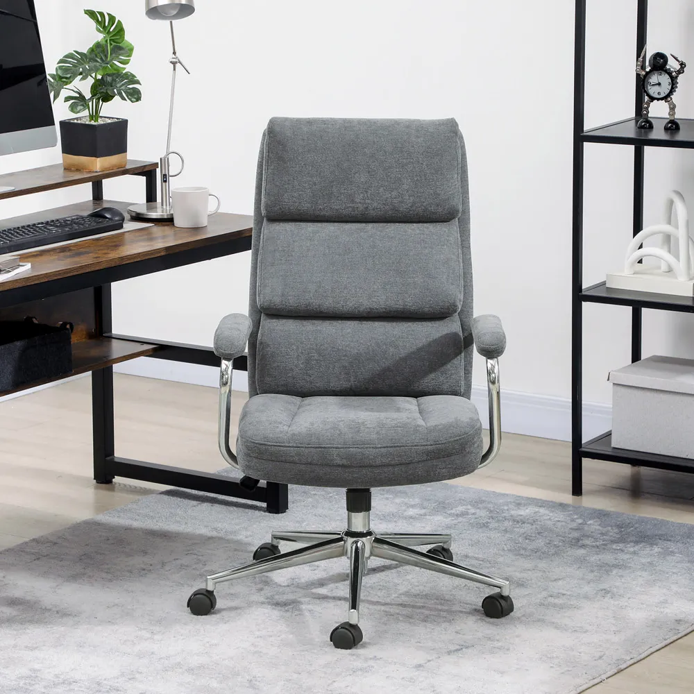 Tilting Office Chair - Charcoal Grey, Linen Fabric