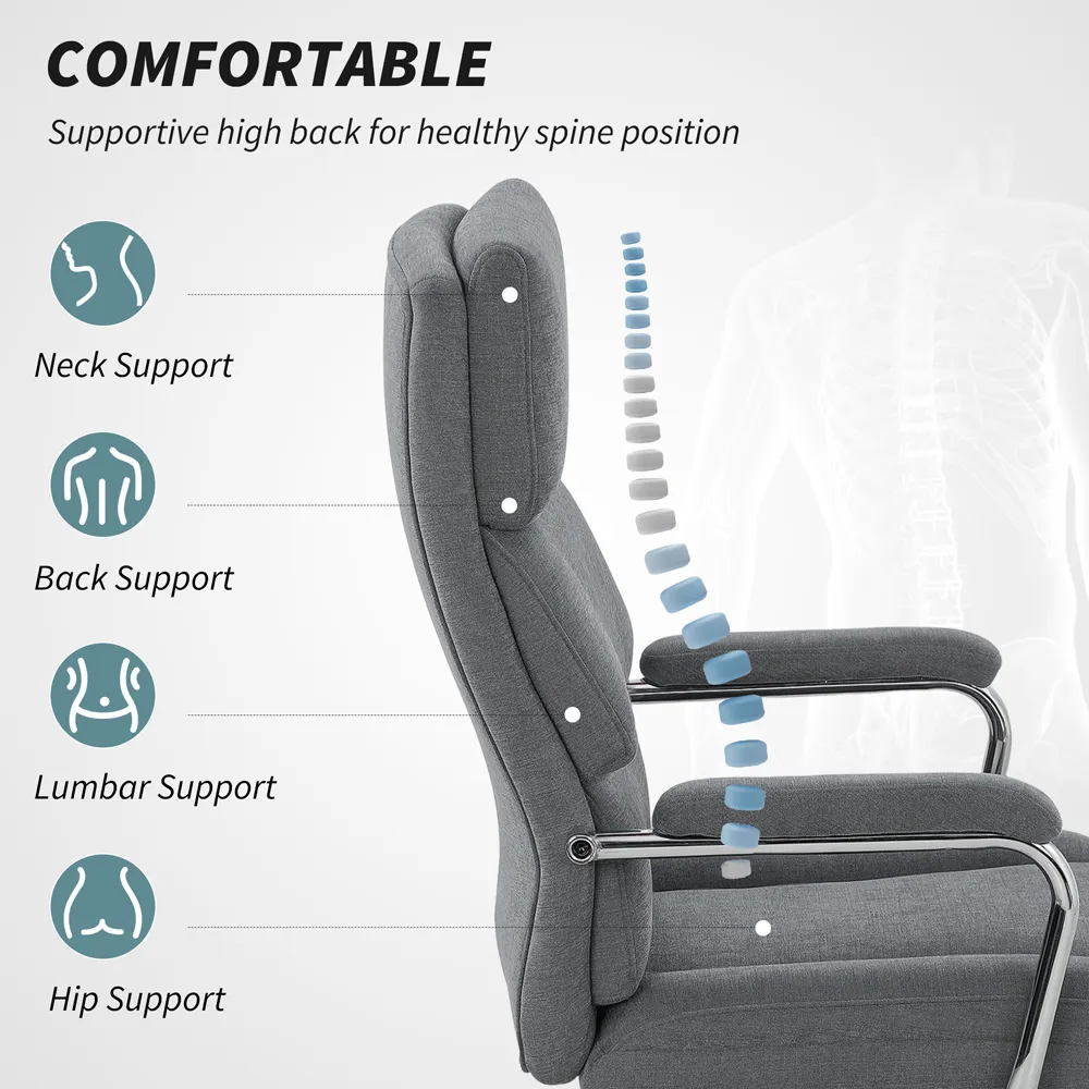 Tilting Office Chair - Charcoal Grey, Linen Fabric