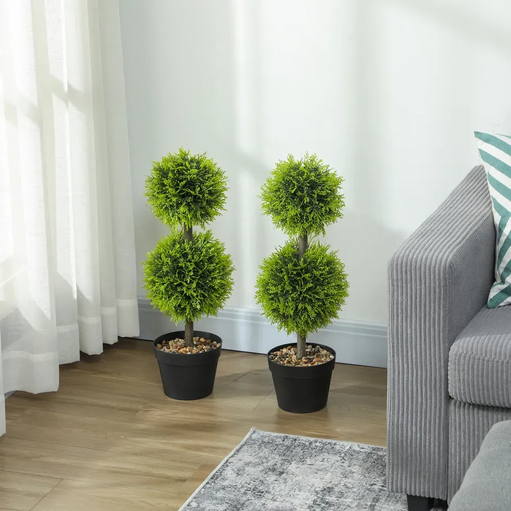 Topiary Cypress Ball Artificial Plant Pot 60cm 2 Pack - Green