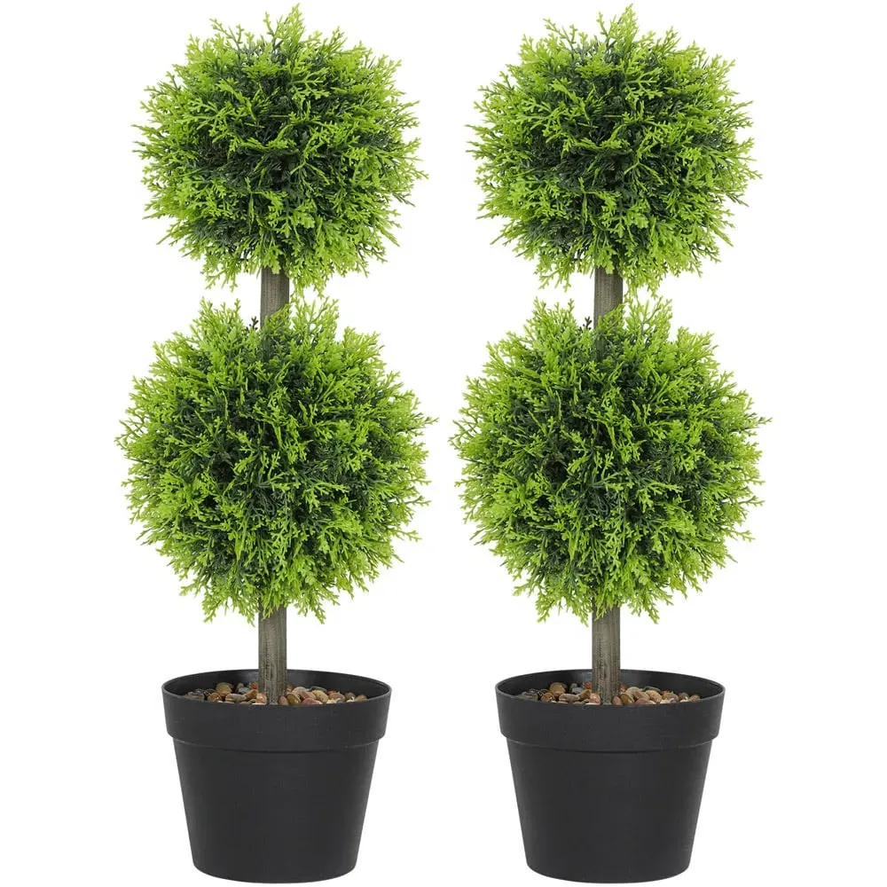 Topiary Cypress Ball Artificial Plant Pot 60cm 2 Pack - Green