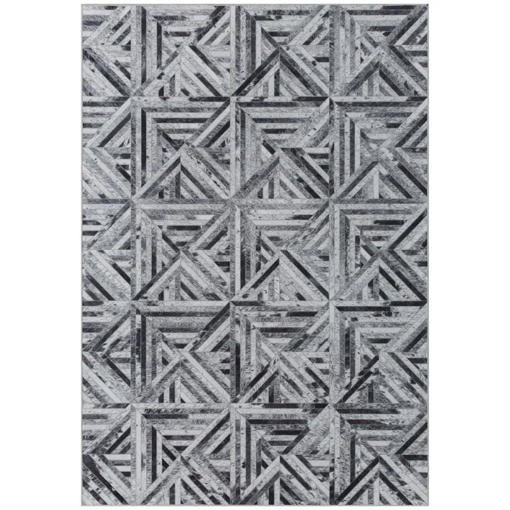Triangle Pattern Chenille Non Slip Rug - Black, Chenille