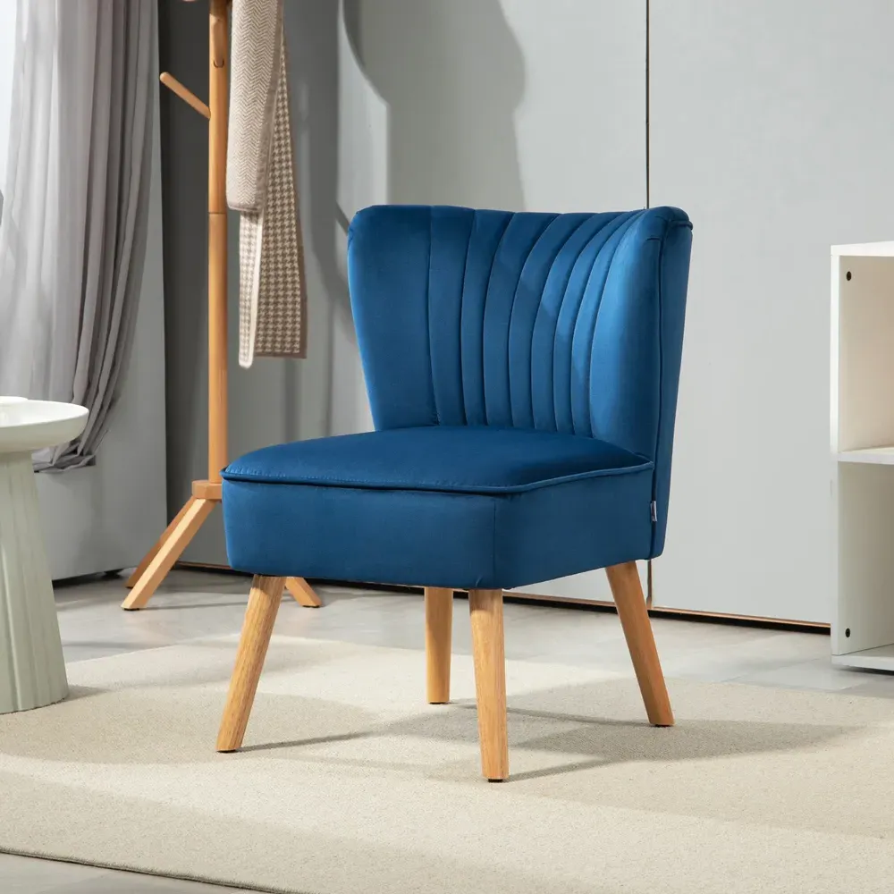 Tub Accent Chair with Wood Frame Legs - Blue, Velvet