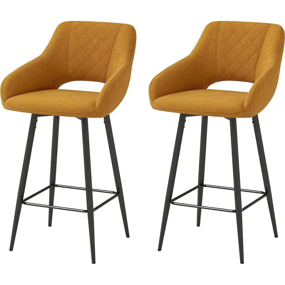 Tub-Shaped Bar Chair Set of 2 with Armrests - Brown, Velvet