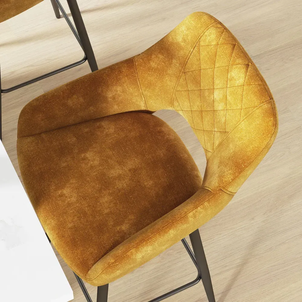 Tub-Shaped Bar Chair Set of 2 with Armrests - Brown, Velvet