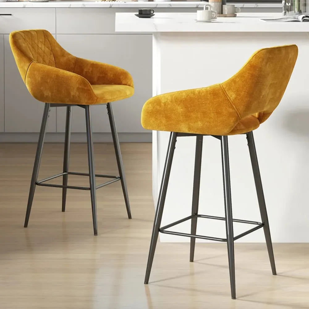 Tub-Shaped Bar Chair Set of 2 with Armrests - Brown, Velvet image