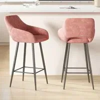 Tub-Shaped Bar Chair Set of 2 with Armrests - Pink, Velvet
