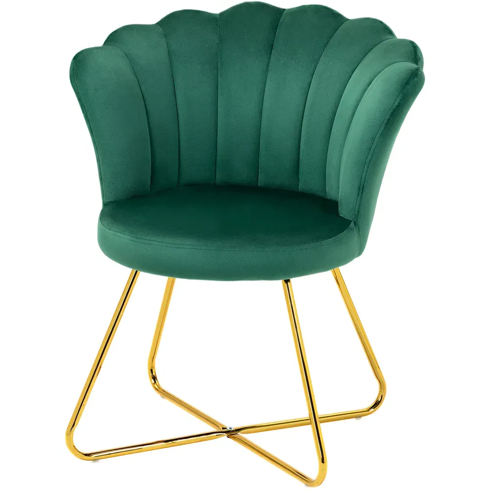 Tufted Accent Chair with Lotus Backrest - Green, Velvet