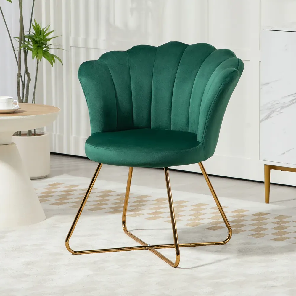 Tufted Accent Chair with Lotus Backrest - Green, Velvet