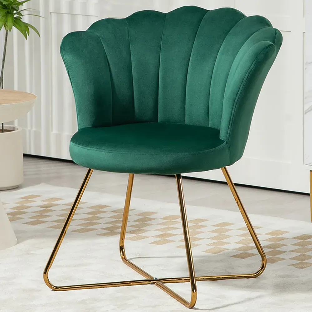 Tufted Accent Chair with Lotus Backrest - Green, Velvet image