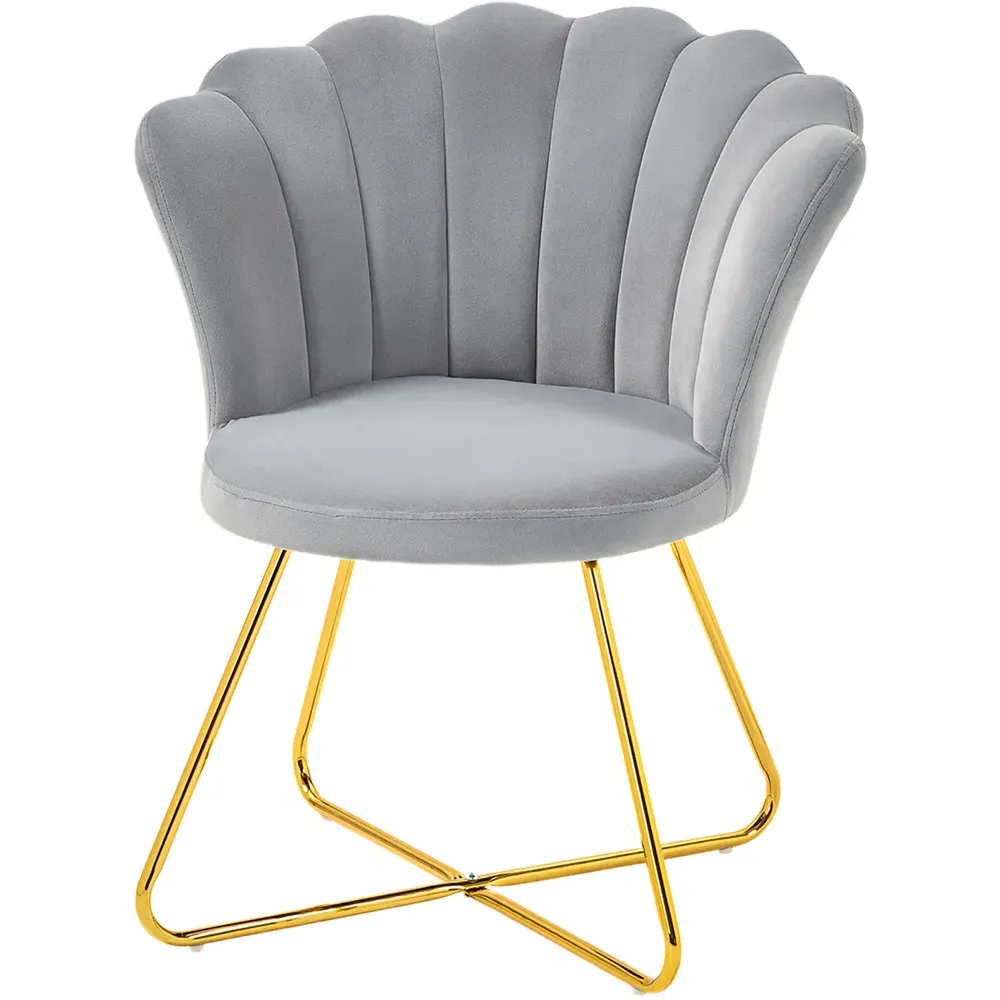 Tufted Accent Chair with Lotus Backrest - Grey, Velvet