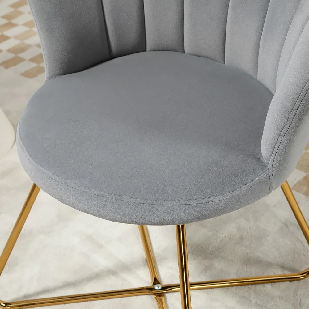Tufted Accent Chair with Lotus Backrest - Grey, Velvet