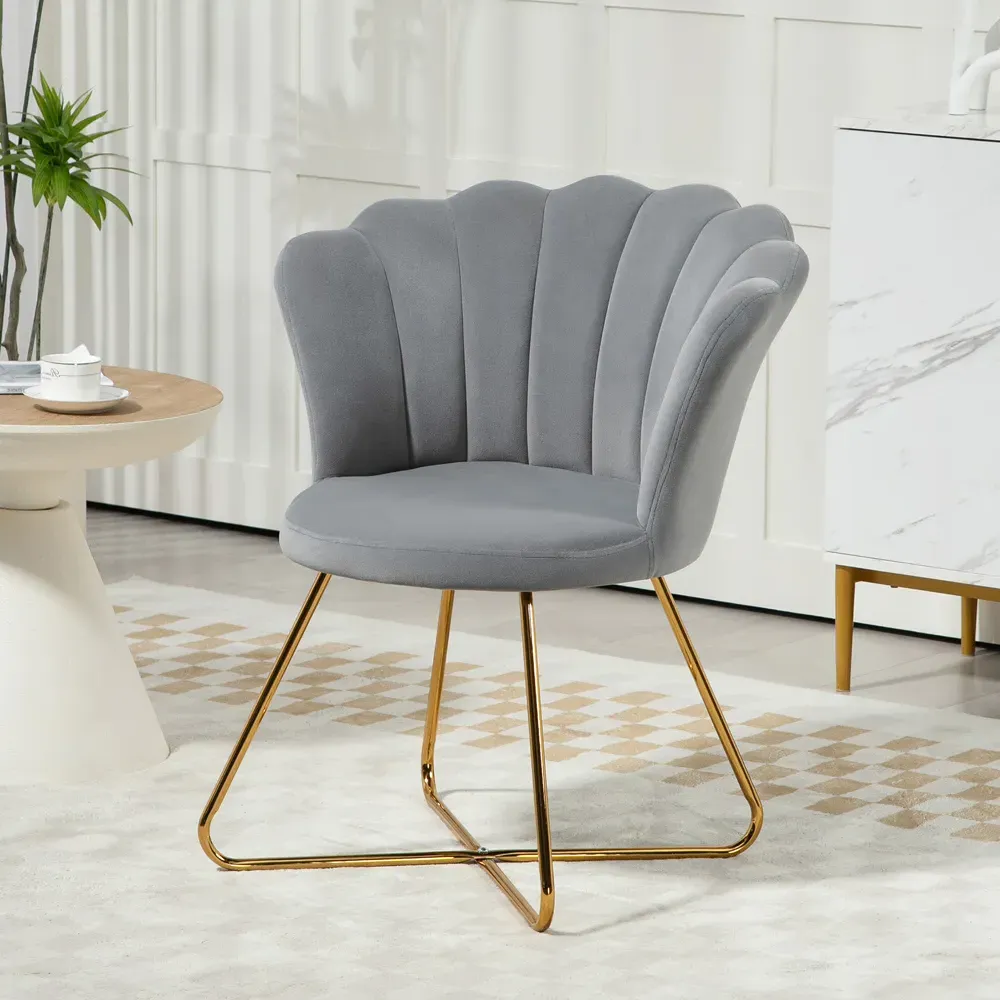 Tufted Accent Chair with Lotus Backrest - Grey, Velvet