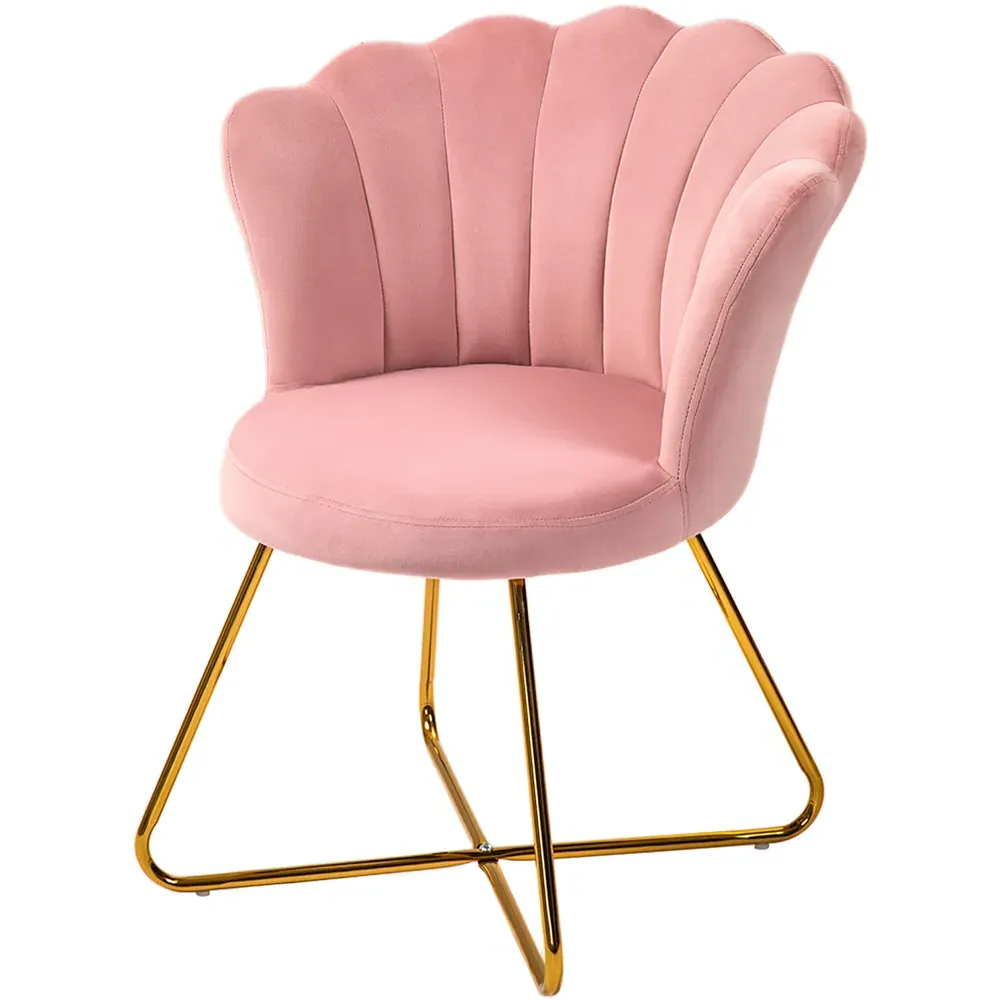 Tufted Accent Chair with Lotus Backrest - Pink, Velvet