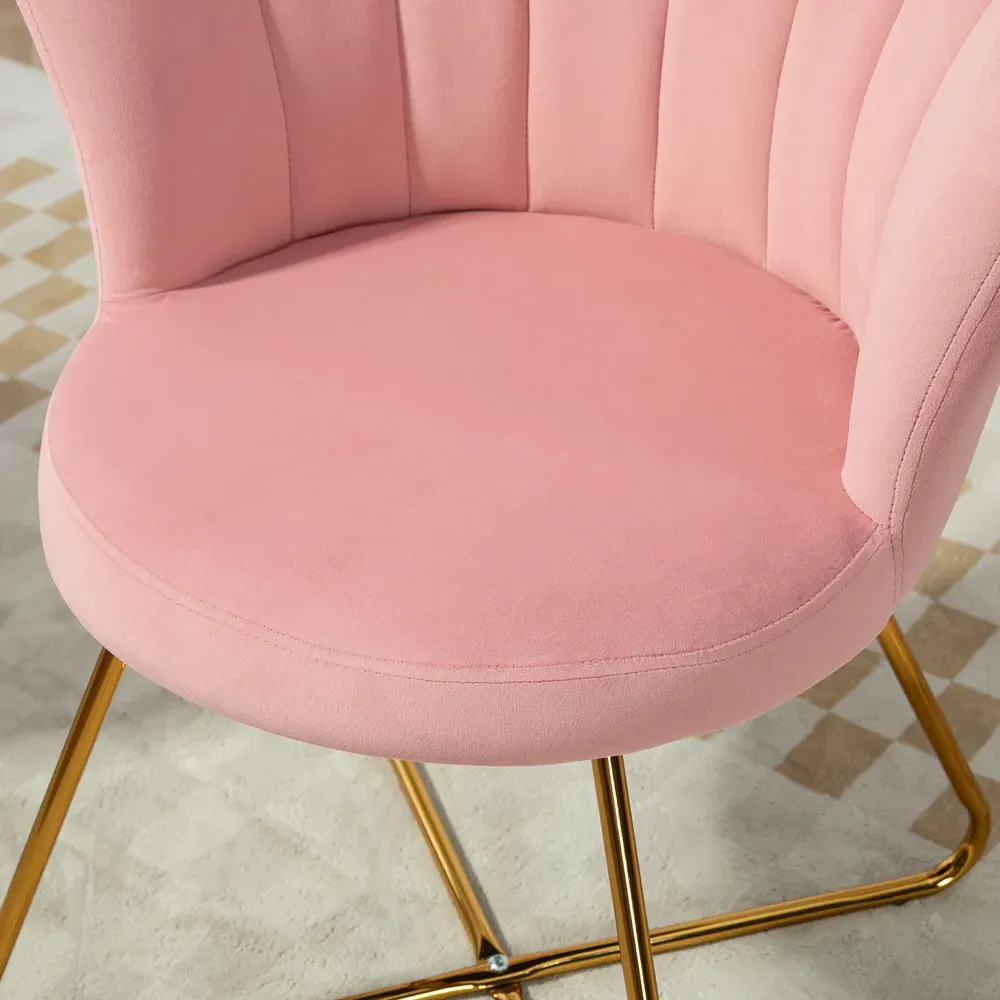 Tufted Accent Chair with Lotus Backrest - Pink, Velvet