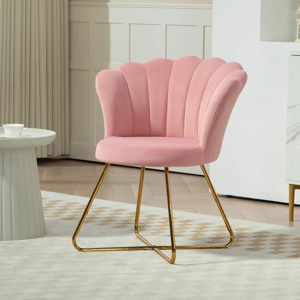 Tufted Accent Chair with Lotus Backrest - Pink, Velvet