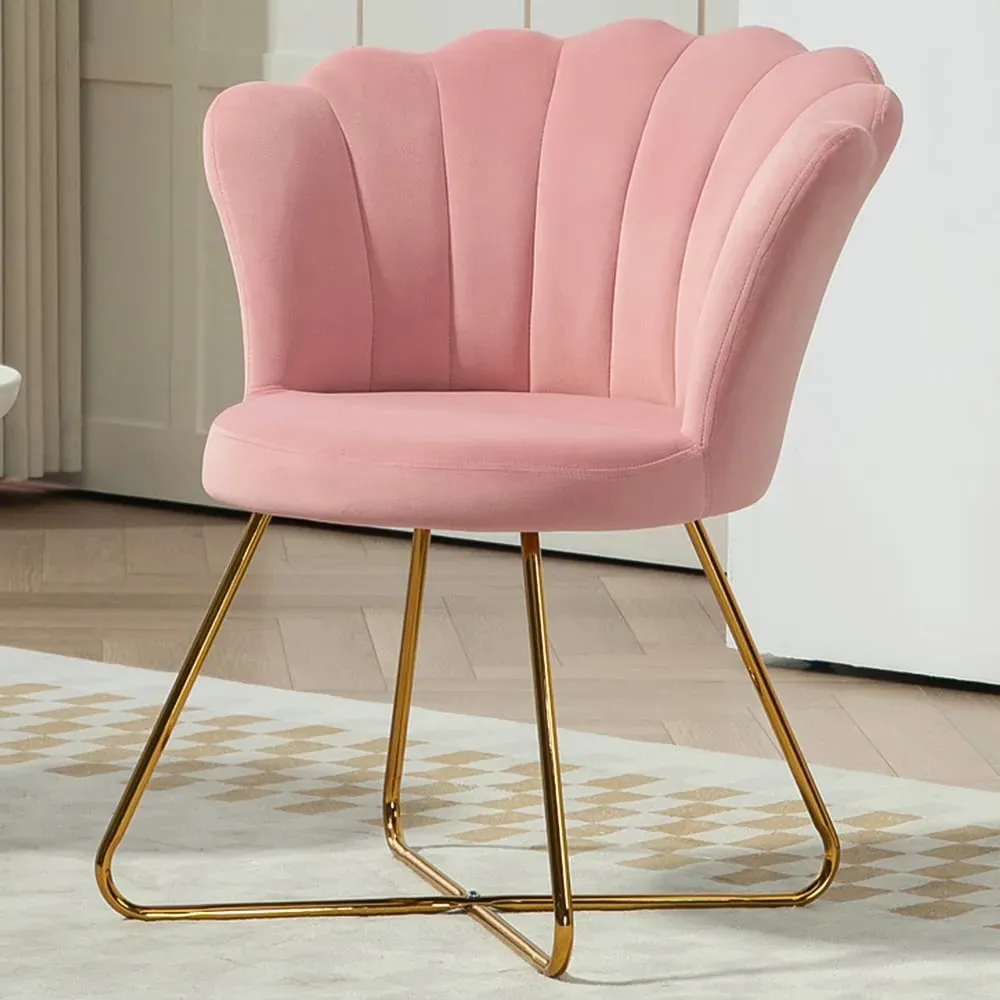 Tufted Accent Chair with Lotus Backrest - Pink, Velvet