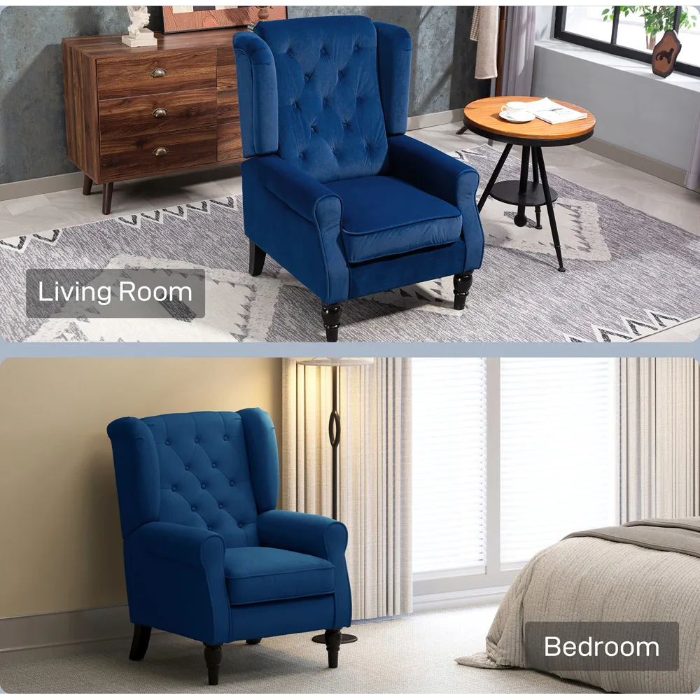 Tufted Club Accent Armchair - Blue, Fabric