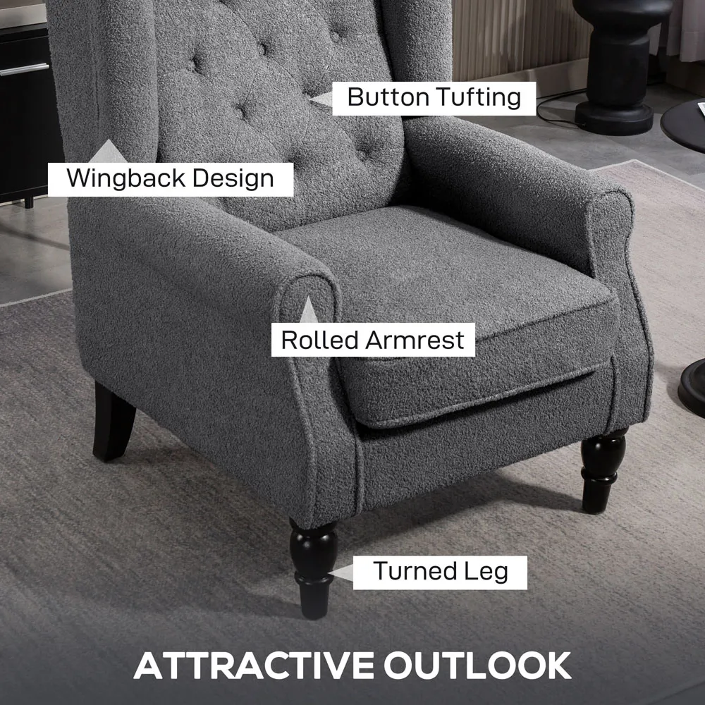 Tufted Club Accent Armchair - Charcoal Grey, Fabric
