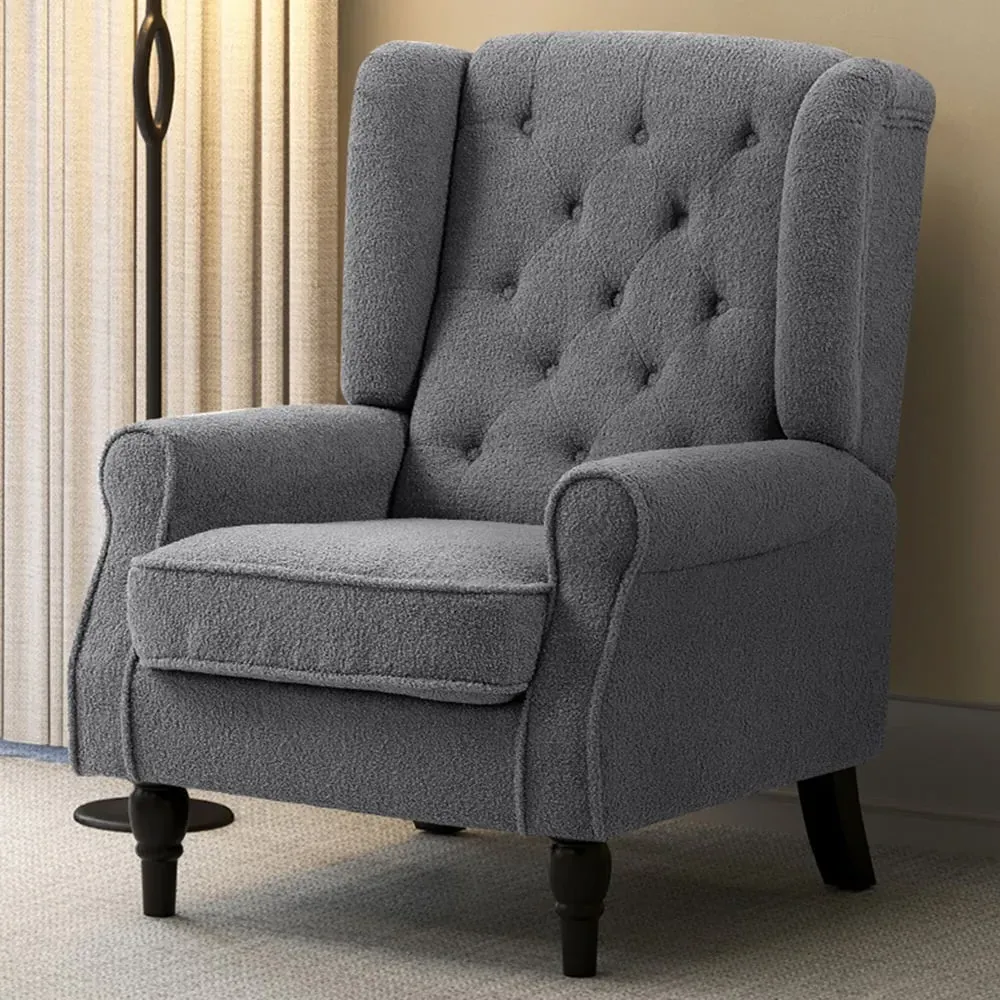 Tufted Club Accent Armchair - Charcoal Grey, Fabric