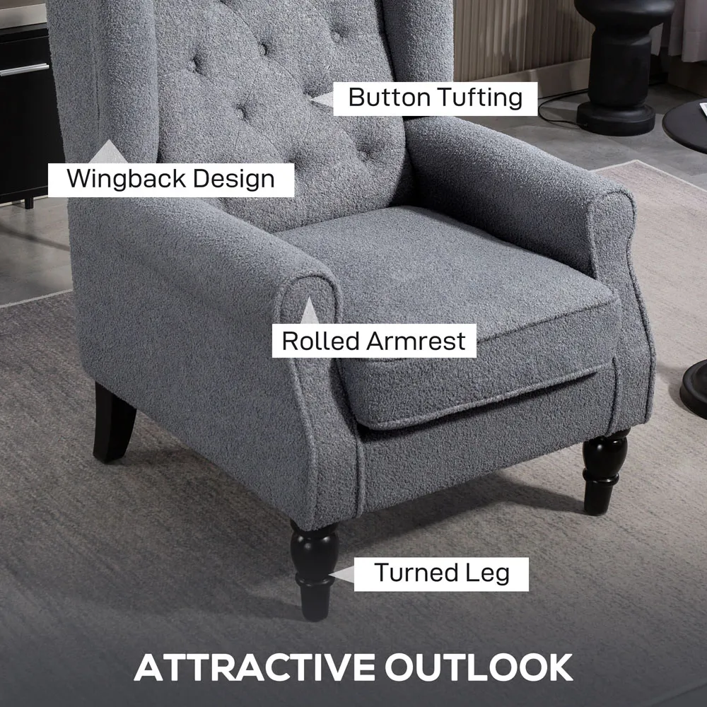 Tufted Club Accent Armchair - Grey, Fabric