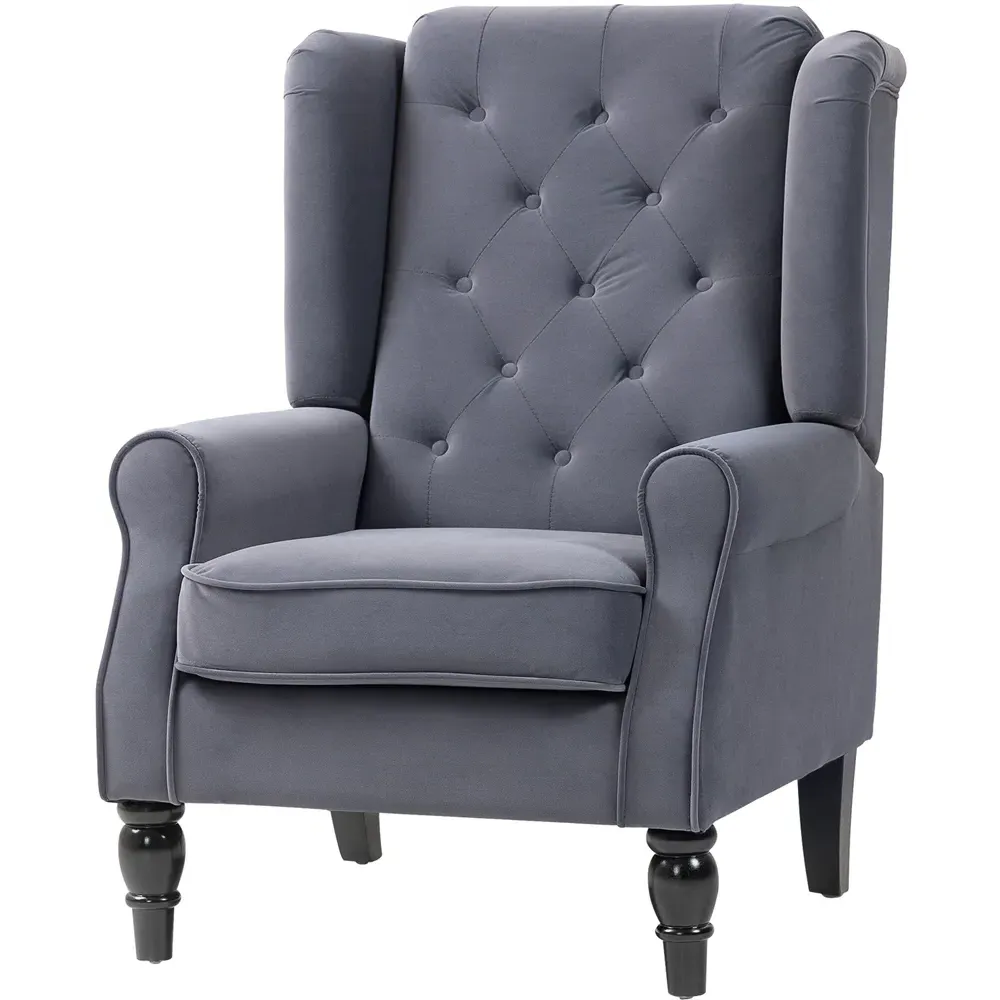 Tufted Club Accent Armchair - Grey, Fabric