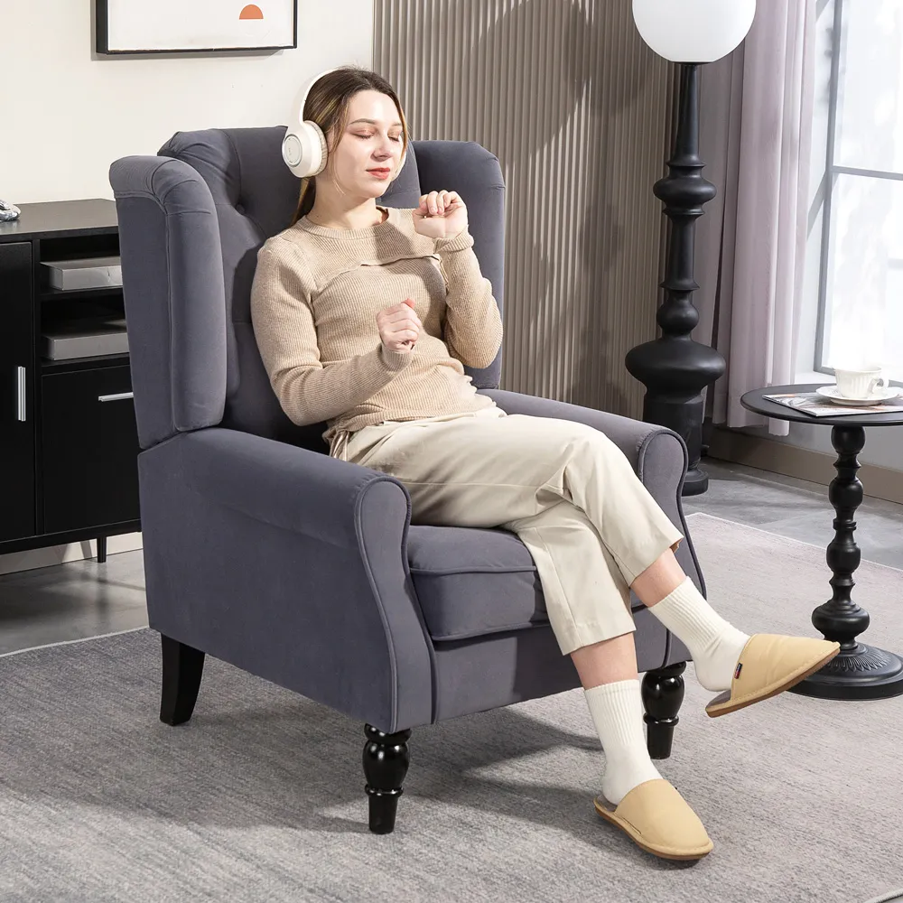 Tufted Club Accent Armchair - Grey, Fabric