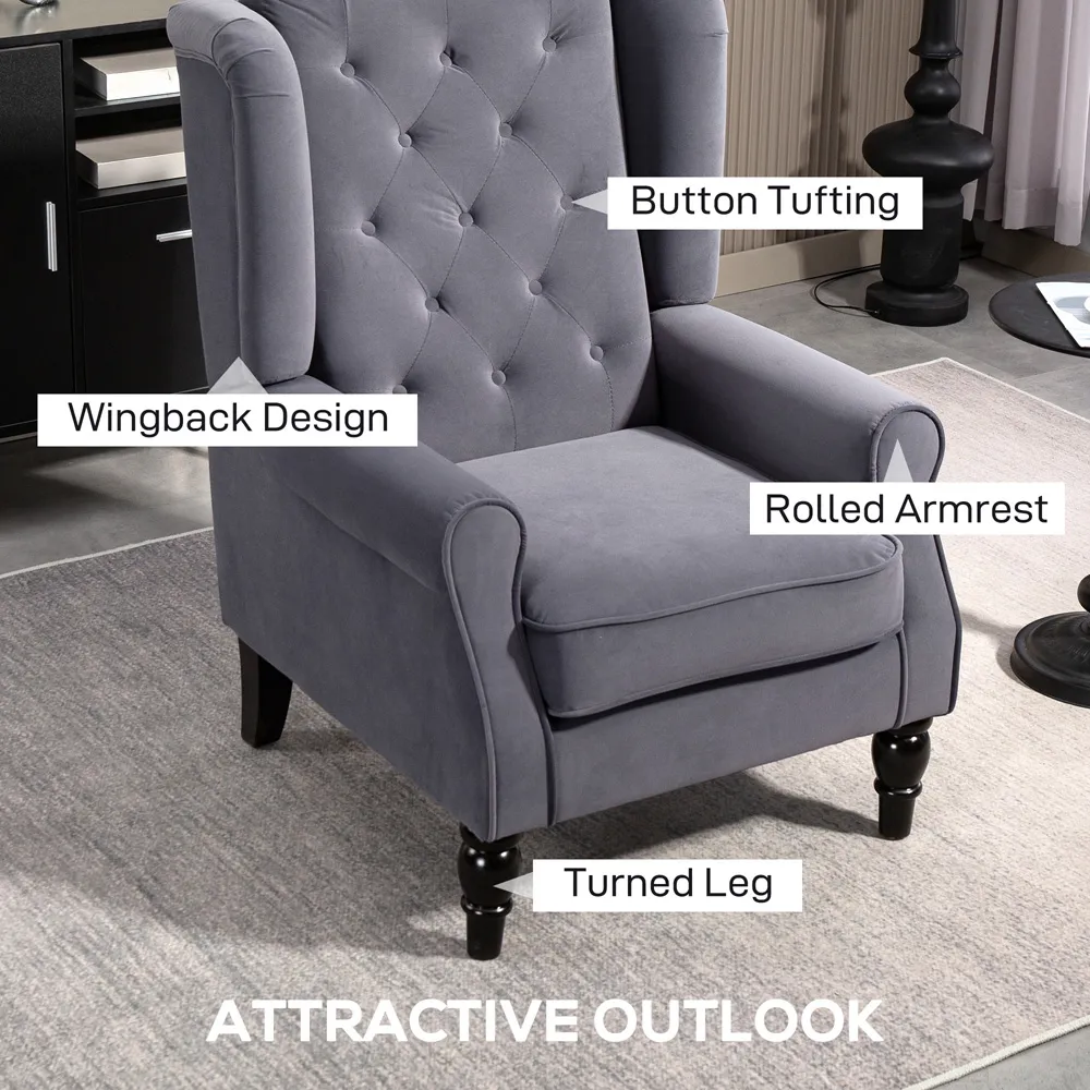 Tufted Club Accent Armchair - Grey, Fabric