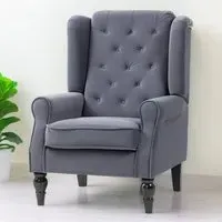 Tufted Club Accent Armchair - Grey, Fabric