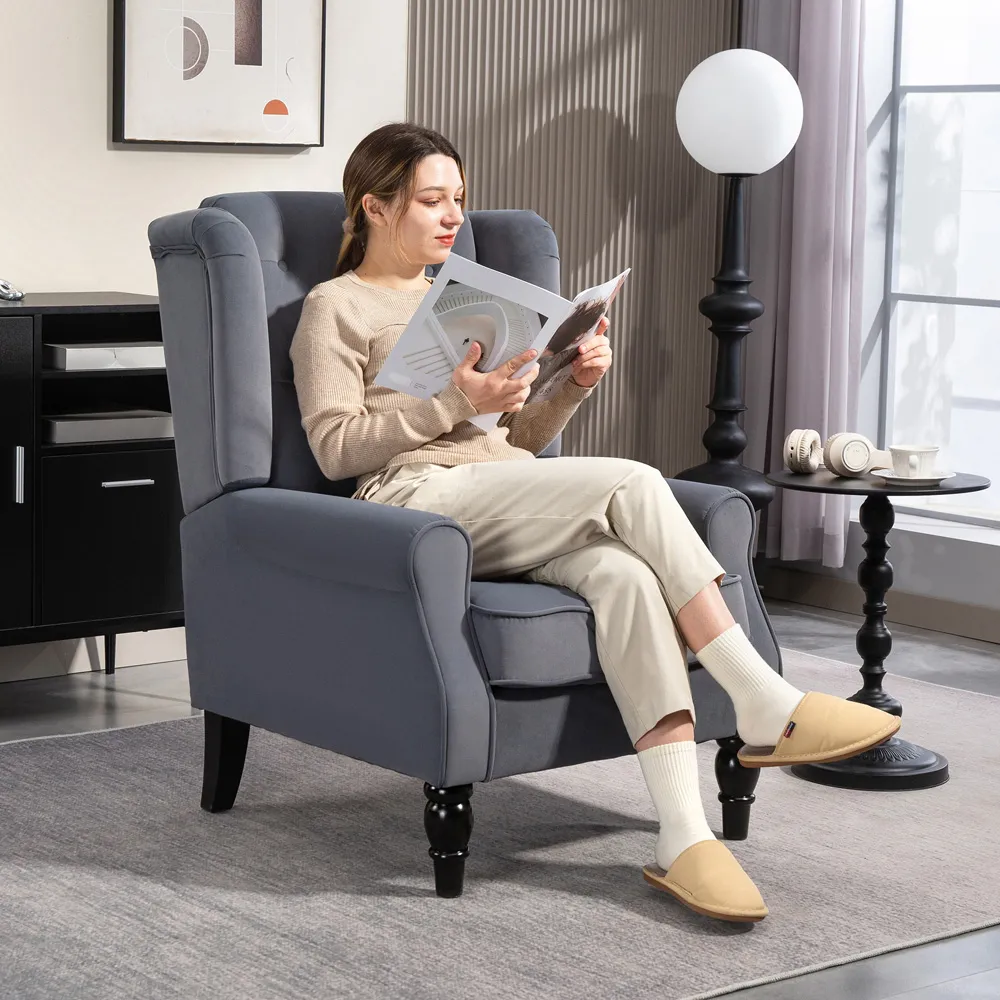 Tufted Club Accent Armchair - Grey, Fabric