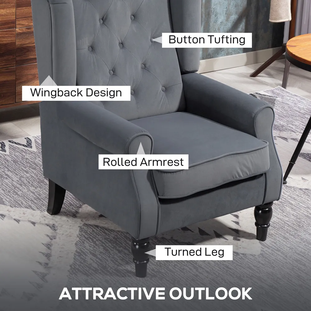 Tufted Club Accent Armchair - Grey, Fabric