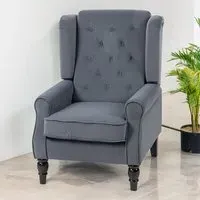 Tufted Club Accent Armchair - Grey, Fabric
