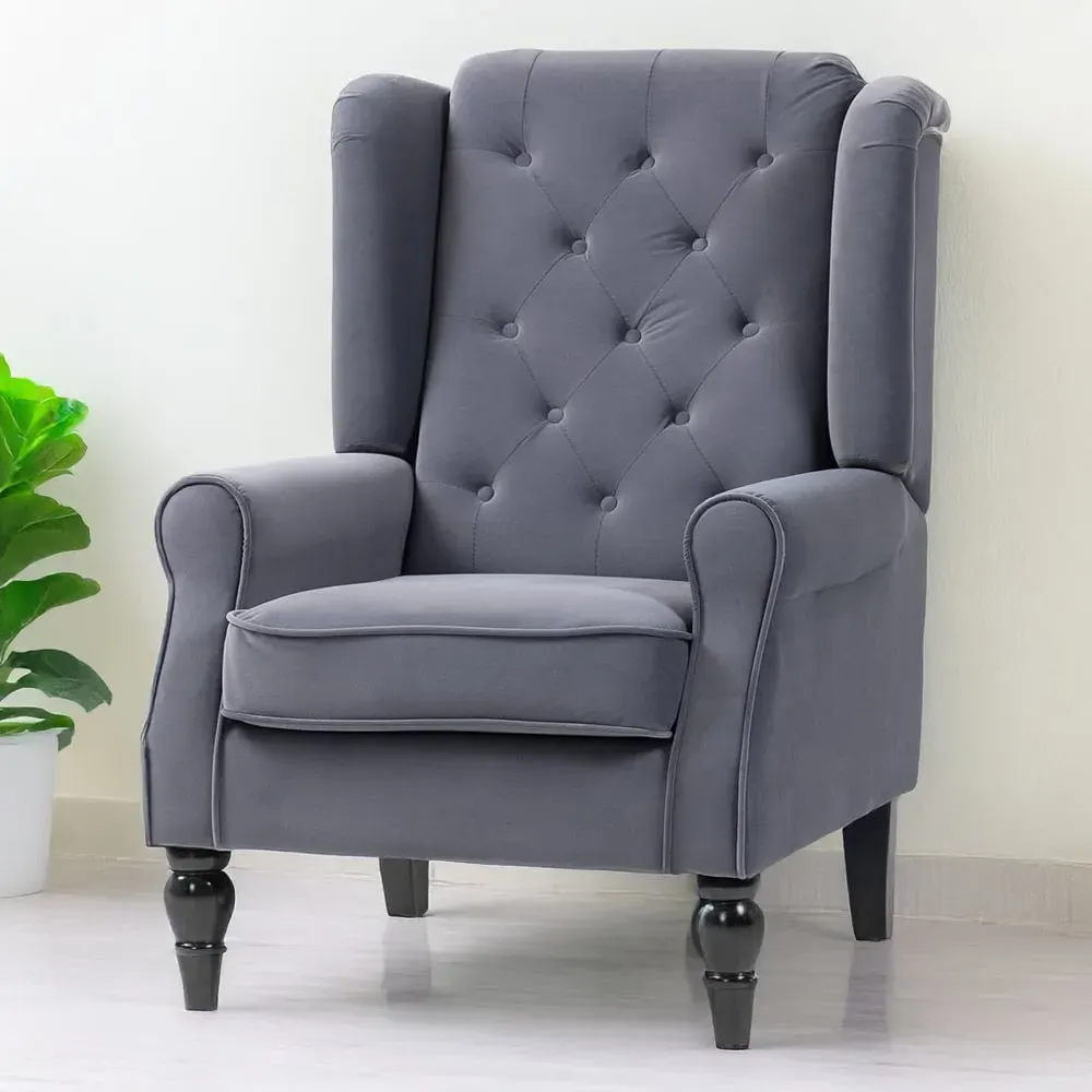 Tufted Club Accent Armchair - Grey, Fabric