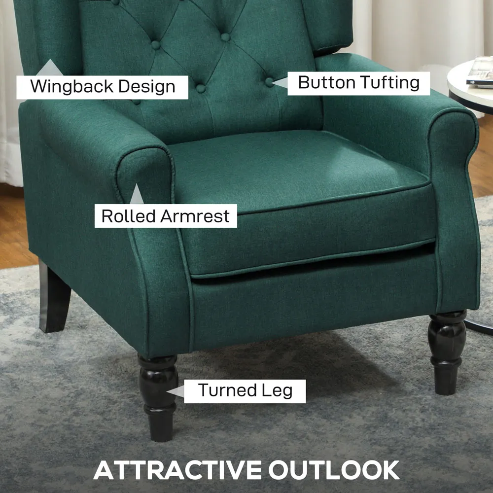 Tufted Club Accent Chair - Dark Green, Fabric