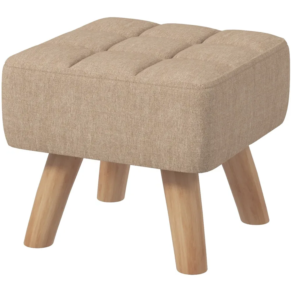 Tufted Fabric Foot Stool - Brown, Rubber Wood