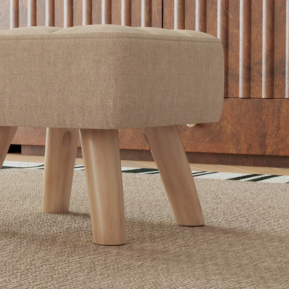 Tufted Fabric Foot Stool - Brown, Rubber Wood