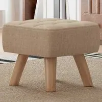 Tufted Fabric Foot Stool - Brown, Rubber Wood