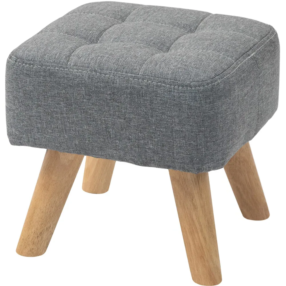 Tufted Fabric Foot Stool - Grey, Rubber Wood