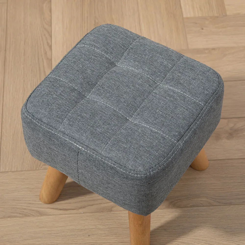 Tufted Fabric Foot Stool - Grey, Rubber Wood