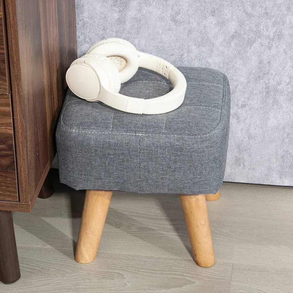 Tufted Fabric Foot Stool - Grey, Rubber Wood