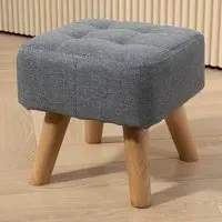 Tufted Fabric Foot Stool - Grey, Rubber Wood