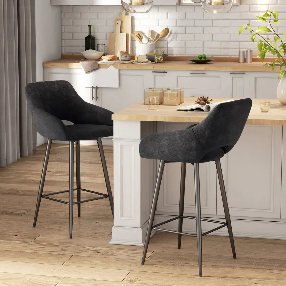 Velvet Touch Fabric Bar Chair Set of 2 - Grey