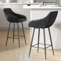 Velvet Touch Fabric Bar Chair Set of 2 - Grey
