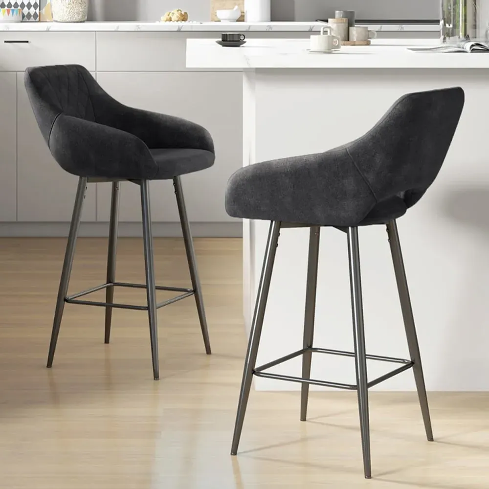 Velvet Touch Fabric Bar Chair Set of 2 - Grey