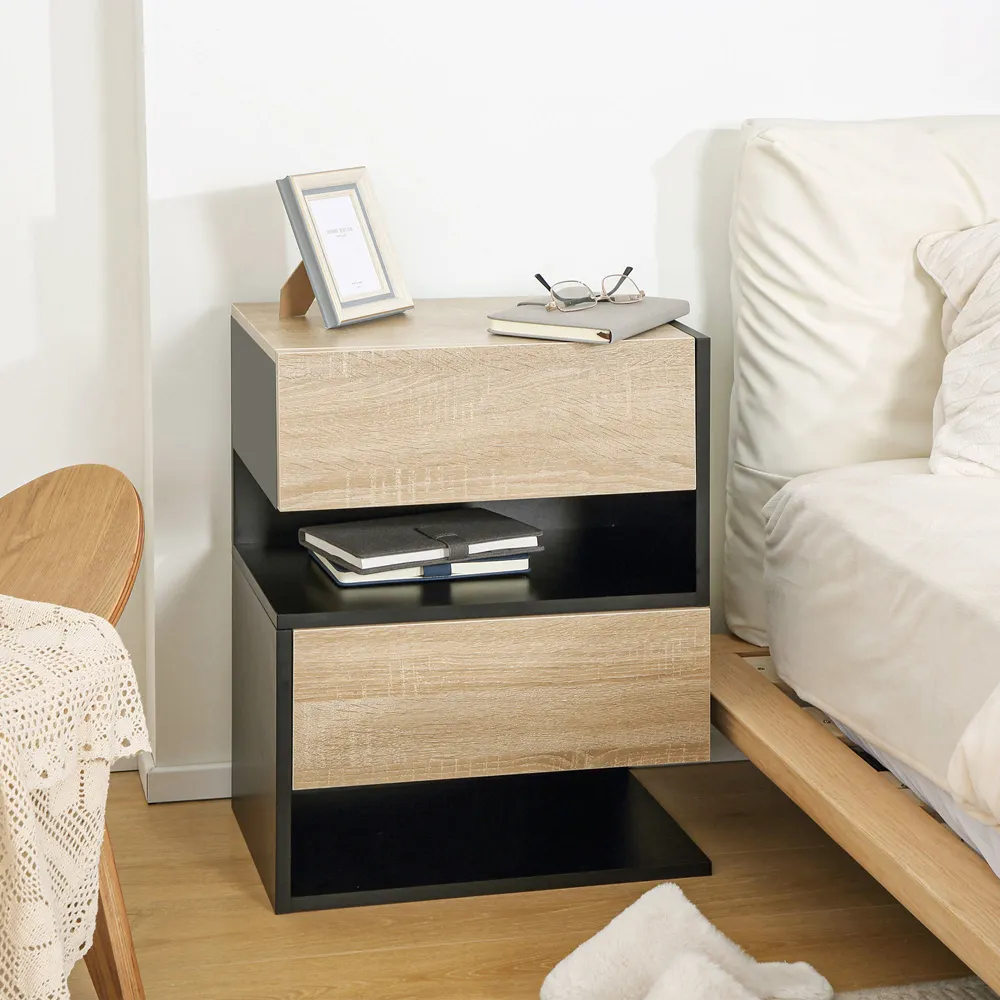 Wall-Mounted Bedside Table Set of 2 with Drawer - Black
