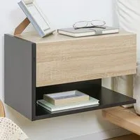 Wall-Mounted Bedside Table Set of 2 with Drawer - Black
