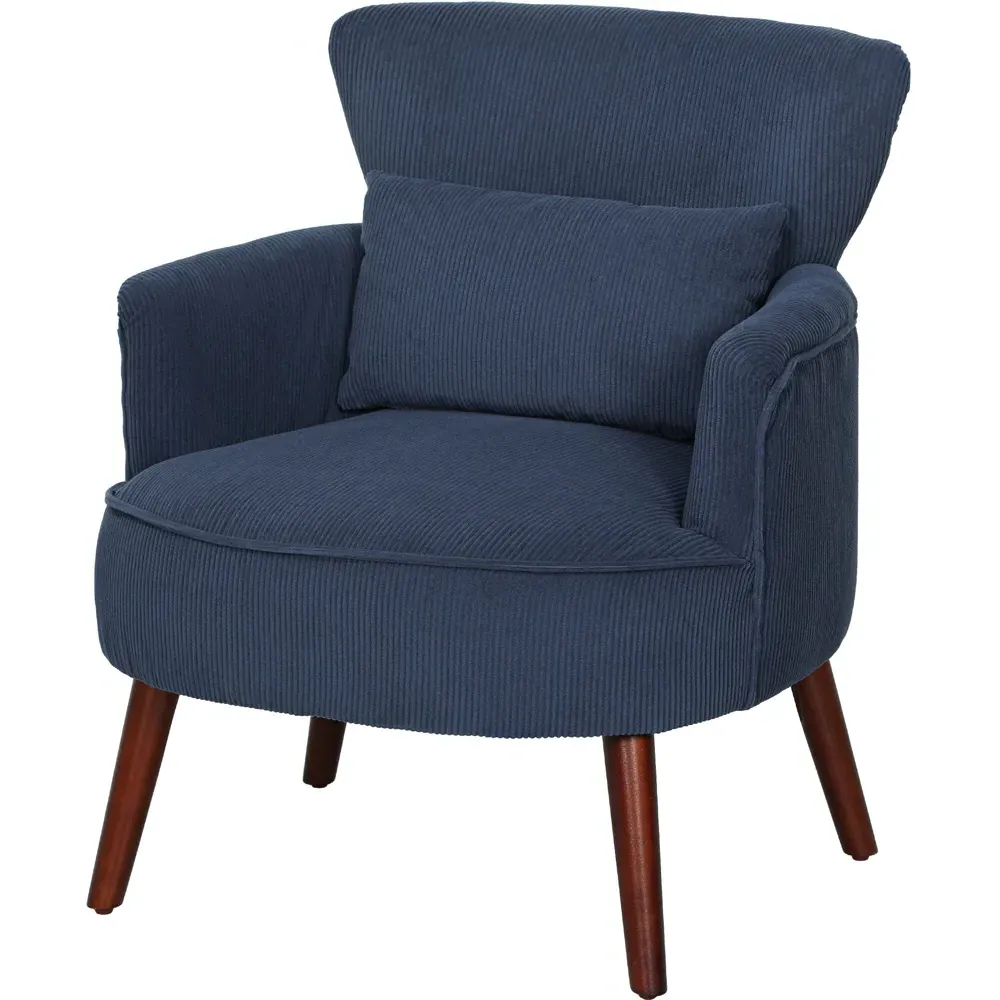 Wing-Back Accent Armchair - Blue, Corduroy