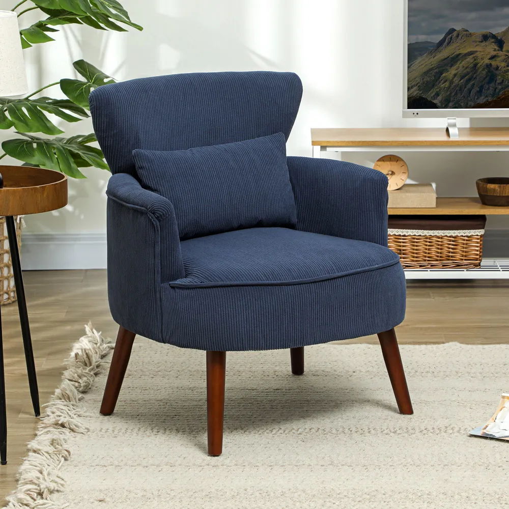 Wing-Back Accent Armchair - Blue, Corduroy