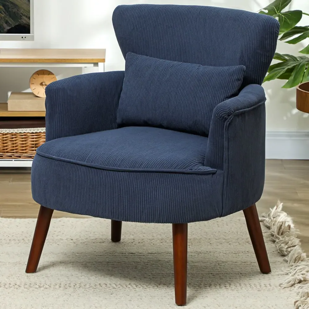 Wing-Back Accent Armchair - Blue, Corduroy
