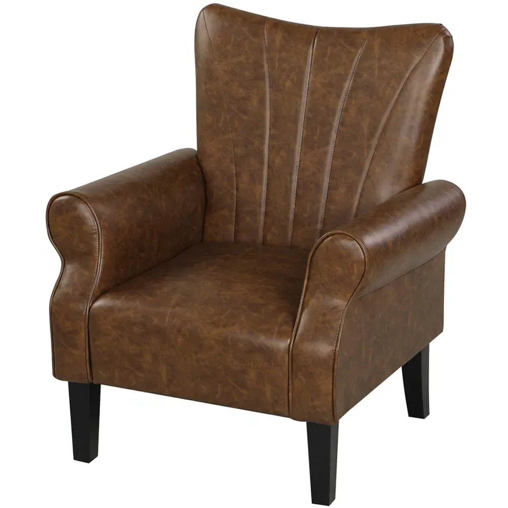 Wingback Accent Chair - Brown, PU Leather