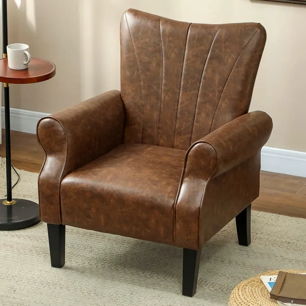 Wingback Accent Chair - Brown, PU Leather